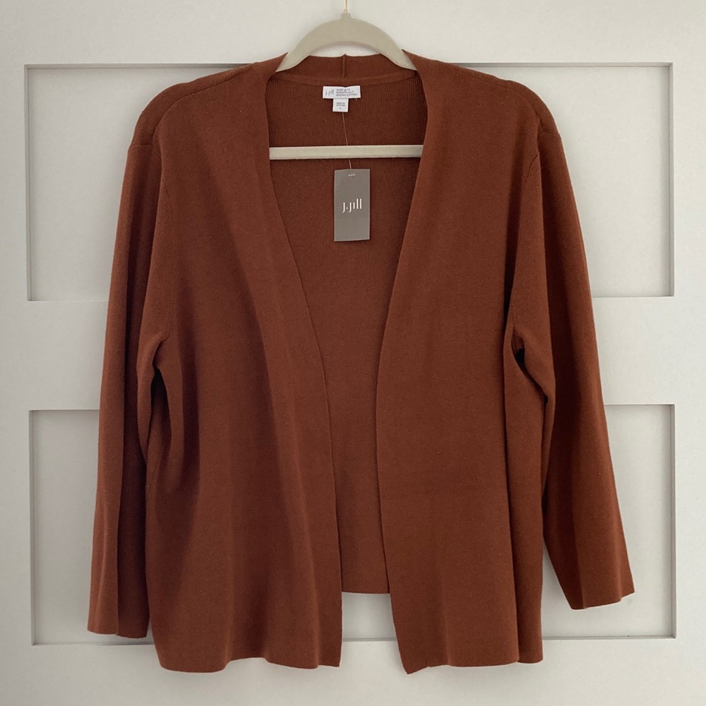 J.Jill Sweater Organic Cotton Auburn color Women’s Large Open Cardigan NWT